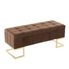 Banc de rangement capitonné en velours blanc/rose avec cadre en métal doré – 2 places
