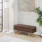 Banc de rangement capitonné en velours blanc/rose avec cadre en métal doré – 2 places