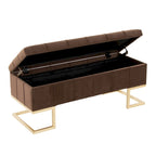 Banc de rangement capitonné en velours blanc/rose avec cadre en métal doré – 2 places