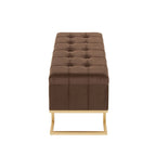Banc de rangement capitonné en velours blanc/rose avec cadre en métal doré – 2 places