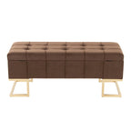 Banc de rangement capitonné en velours blanc/rose avec cadre en métal doré – 2 places