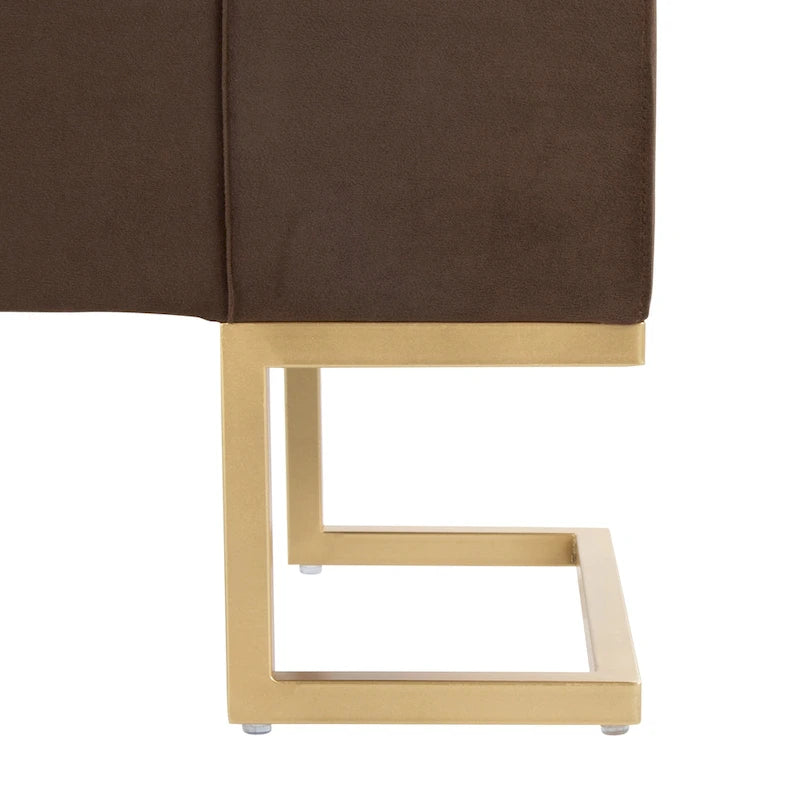 Banc de rangement capitonné en velours blanc/rose avec cadre en métal doré – 2 places