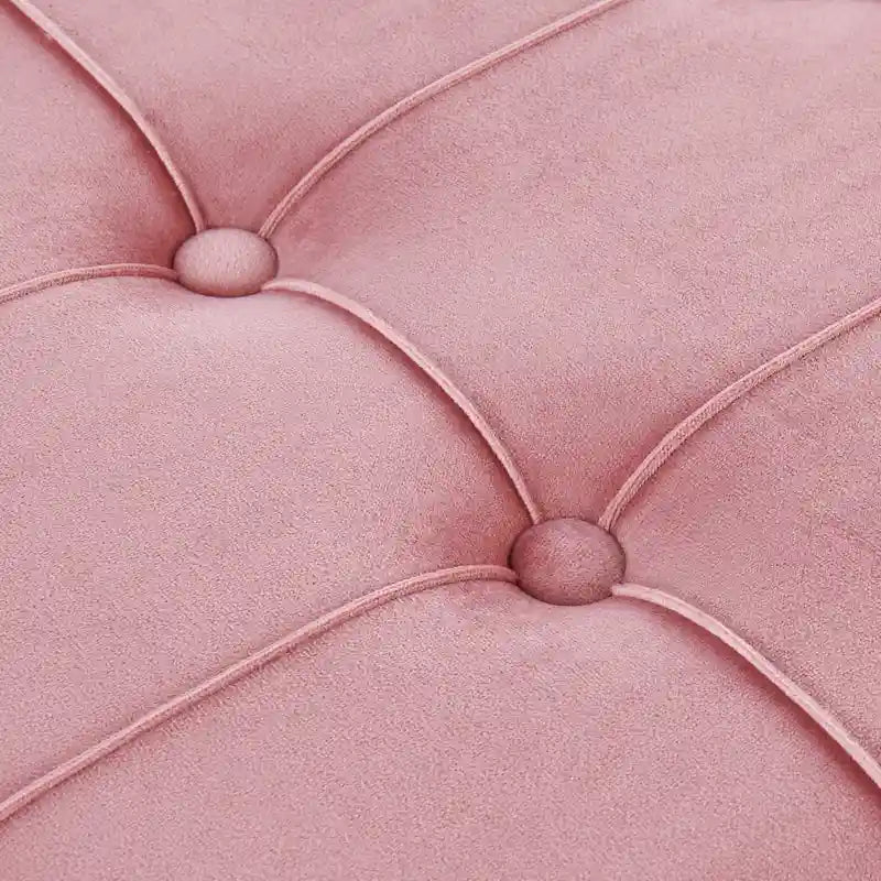 Banc de rangement capitonné en velours blanc/rose avec cadre en métal doré – 2 places