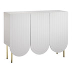 Bahut à 3 portes festonnées en MDF blanc / rose / indigo avec étagères réglables et pieds en métal doré