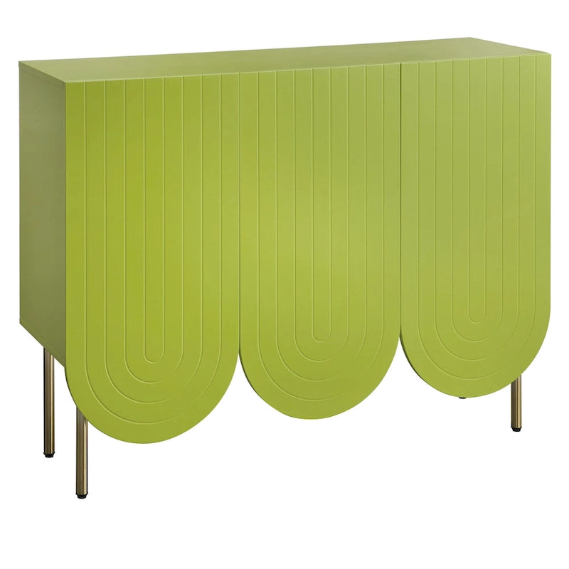 Bahut à 3 portes festonnées en MDF blanc / rose / indigo avec étagères réglables et pieds en métal doré