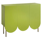 Bahut à 3 portes festonnées en MDF blanc / rose / indigo avec étagères réglables et pieds en métal doré