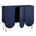 Bahut à 3 portes festonnées en MDF blanc / rose / indigo avec étagères réglables et pieds en métal doré