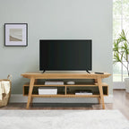 Meuble TV en placage teinté frêne anglais / noir avec 2 étagères ouvertes et gestion des câbles – 119 cm