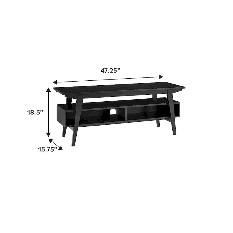 Meuble TV en placage teinté frêne anglais / noir avec 2 étagères ouvertes et gestion des câbles – 119 cm