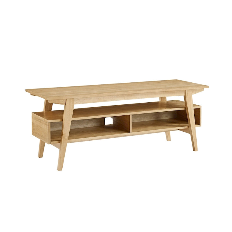 Meuble TV en placage teinté frêne anglais / noir avec 2 étagères ouvertes et gestion des câbles – 119 cm