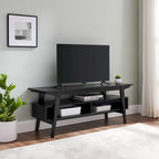 Meuble TV en placage teinté frêne anglais / noir avec 2 étagères ouvertes et gestion des câbles – 119 cm