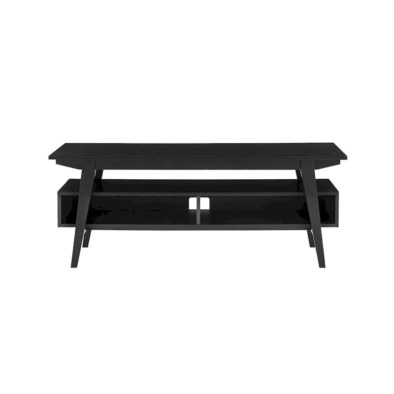 Meuble TV en placage teinté frêne anglais / noir avec 2 étagères ouvertes et gestion des câbles – 119 cm