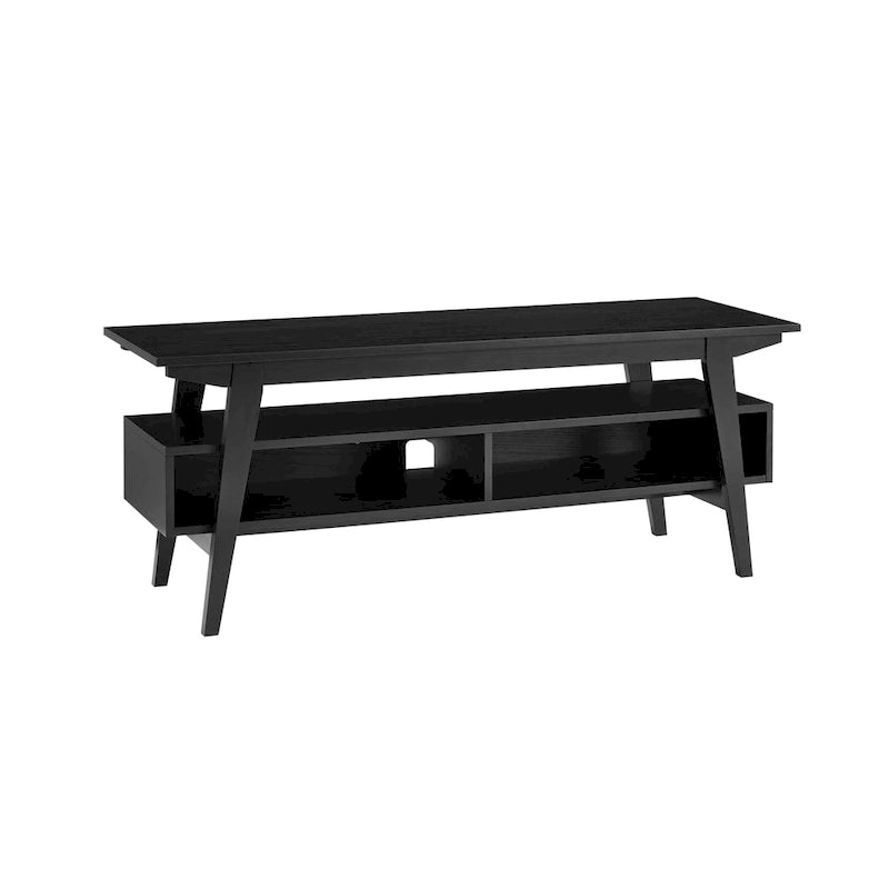 Meuble TV en placage teinté frêne anglais / noir avec 2 étagères ouvertes et gestion des câbles – 119 cm