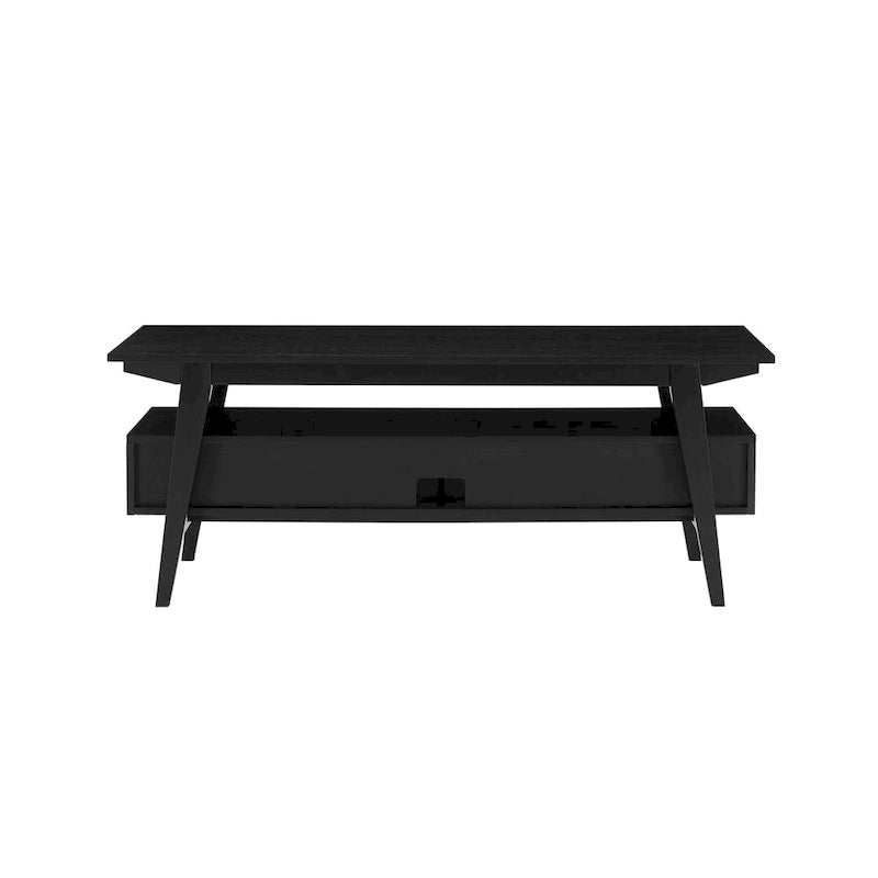 Meuble TV en placage teinté frêne anglais / noir avec 2 étagères ouvertes et gestion des câbles – 119 cm