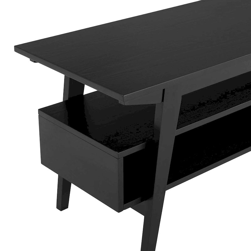 Meuble TV en placage teinté frêne anglais / noir avec 2 étagères ouvertes et gestion des câbles – 119 cm