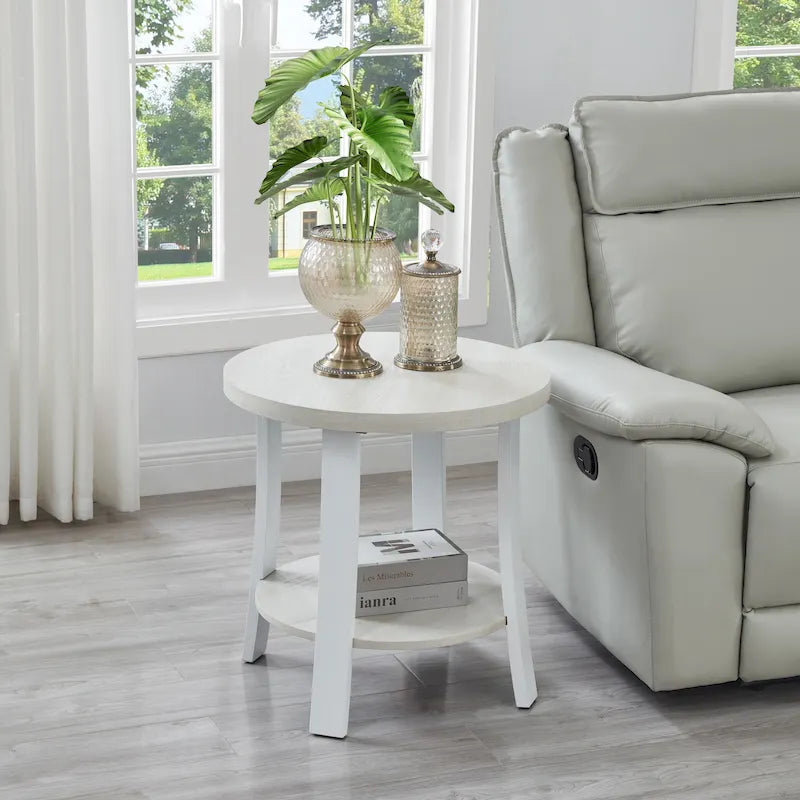 Table d'appoint ronde en bois, blanc/charbon, avec pieds incurvés larges – Unique