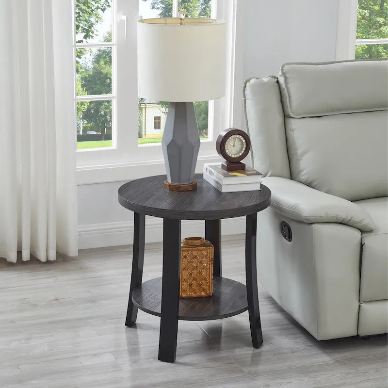 Table d'appoint ronde en bois, blanc/charbon, avec pieds incurvés larges – Unique