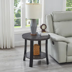 Table d'appoint ronde en bois, blanc/charbon, avec pieds incurvés larges – Unique