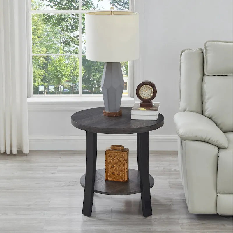 Table d'appoint ronde en bois, blanc/charbon, avec pieds incurvés larges – Unique