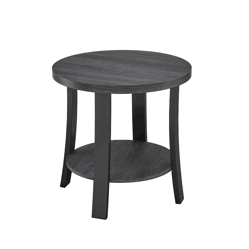 Table d'appoint ronde en bois, blanc/charbon, avec pieds incurvés larges – Unique