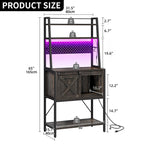 Étagère de boulanger à 5 niveaux en fer blanc/marron/chêne avec bande LED RGB, armoire à porte coulissante en X et 2 prises AC + 2 prises USB