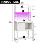 Étagère de boulanger à 5 niveaux en fer blanc/marron/chêne avec bande LED RGB, armoire à porte coulissante en X et 2 prises AC + 2 prises USB