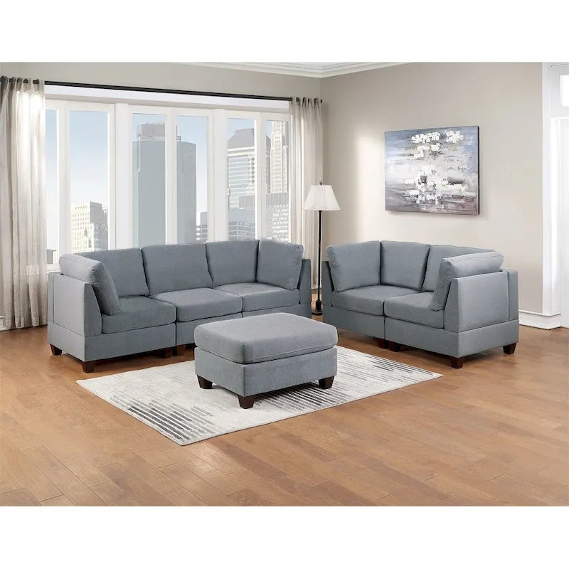 Pouf de cocktail rectangulaire en tissu façon lin gris/noir – Simple