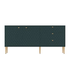 Bahut 2 portes et 3 tiroirs en MDF Bleu / Blanc / Vert / Noir, motif nid d'abeille et pieds dorés