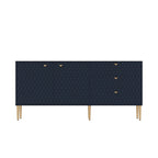 Bahut 2 portes et 3 tiroirs en MDF Bleu / Blanc / Vert / Noir, motif nid d'abeille et pieds dorés