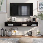 Meuble TV mural 60" avec 2 étagères ouvertes – Chêne vieilli / Cappuccino / Gris patiné / Noir