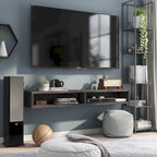 Meuble TV mural 60" avec 2 étagères ouvertes – Chêne vieilli / Cappuccino / Gris patiné / Noir