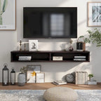 Meuble TV mural 60" avec 2 étagères ouvertes – Chêne vieilli / Cappuccino / Gris patiné / Noir