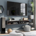 Meuble TV mural 60" avec 2 étagères ouvertes – Chêne vieilli / Cappuccino / Gris patiné / Noir