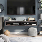 Meuble TV mural 60" avec 2 étagères ouvertes – Chêne vieilli / Cappuccino / Gris patiné / Noir