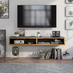 Meuble TV mural 60" avec 2 étagères ouvertes – Chêne vieilli / Cappuccino / Gris patiné / Noir
