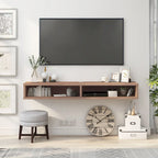 Meuble TV mural 60" avec 2 étagères ouvertes – Chêne vieilli / Cappuccino / Gris patiné / Noir