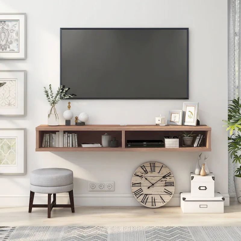 Meuble TV mural 60" avec 2 étagères ouvertes – Chêne vieilli / Cappuccino / Gris patiné / Noir