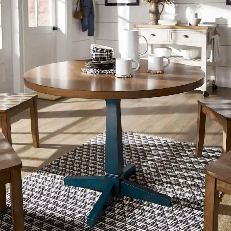 Table à manger ronde à piédestal bicolore antique noir/baie/blanc/denim/gris/sauge/chêne – 4 places