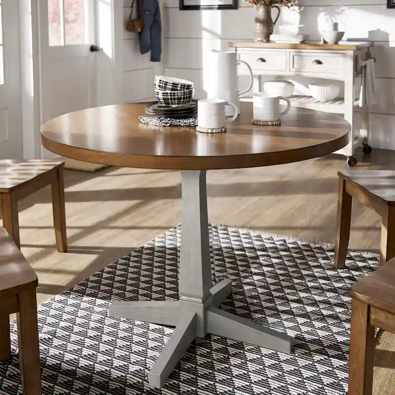 Table à manger ronde à piédestal bicolore antique noir/baie/blanc/denim/gris/sauge/chêne – 4 places