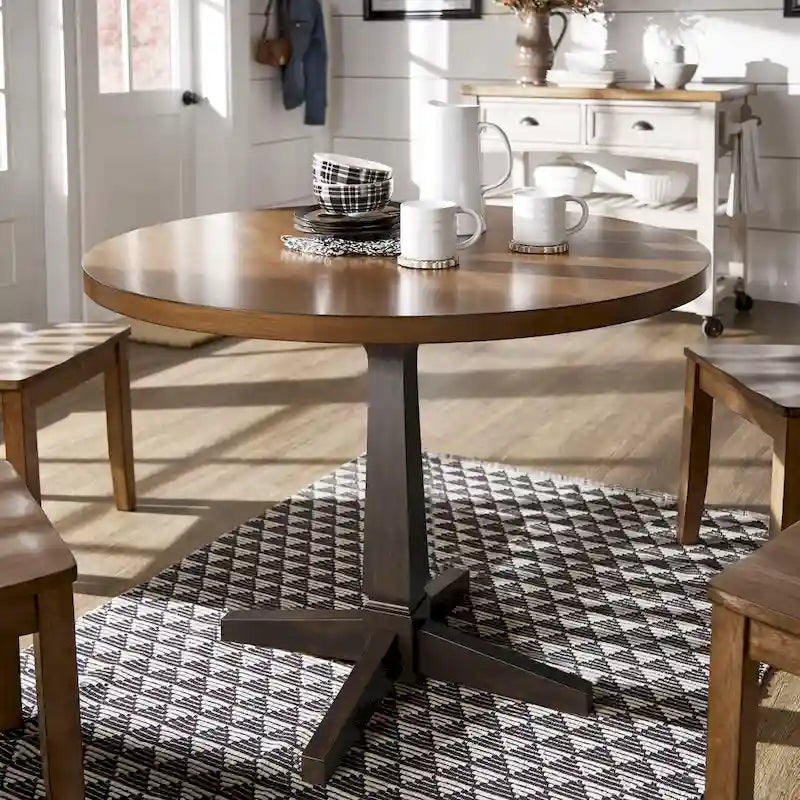Table à manger ronde à piédestal bicolore antique noir/baie/blanc/denim/gris/sauge/chêne – 4 places