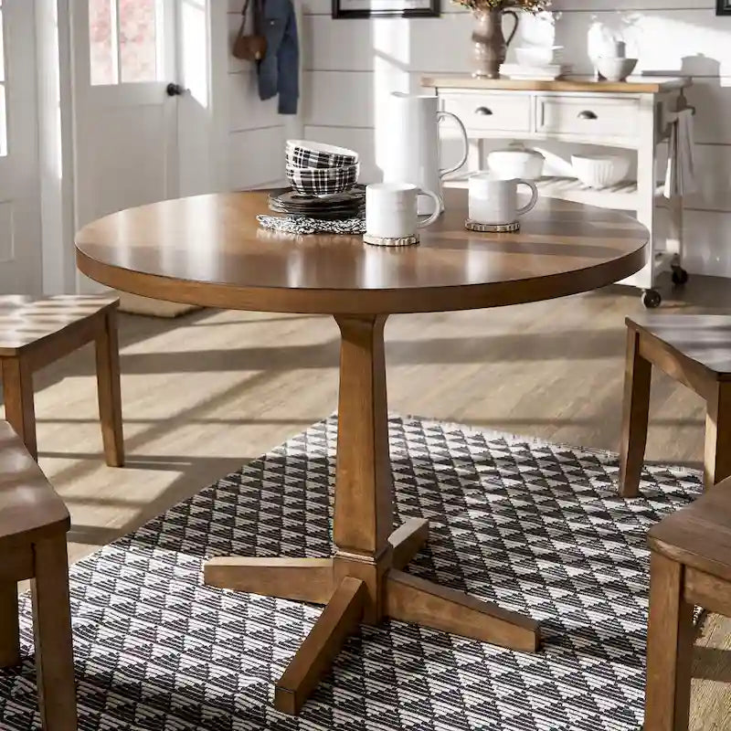 Table à manger ronde à piédestal bicolore antique noir/baie/blanc/denim/gris/sauge/chêne – 4 places