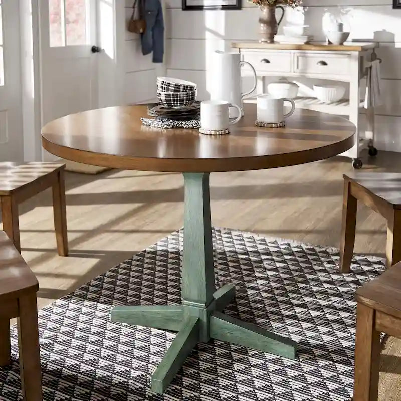 Table à manger ronde à piédestal bicolore antique noir/baie/blanc/denim/gris/sauge/chêne – 4 places