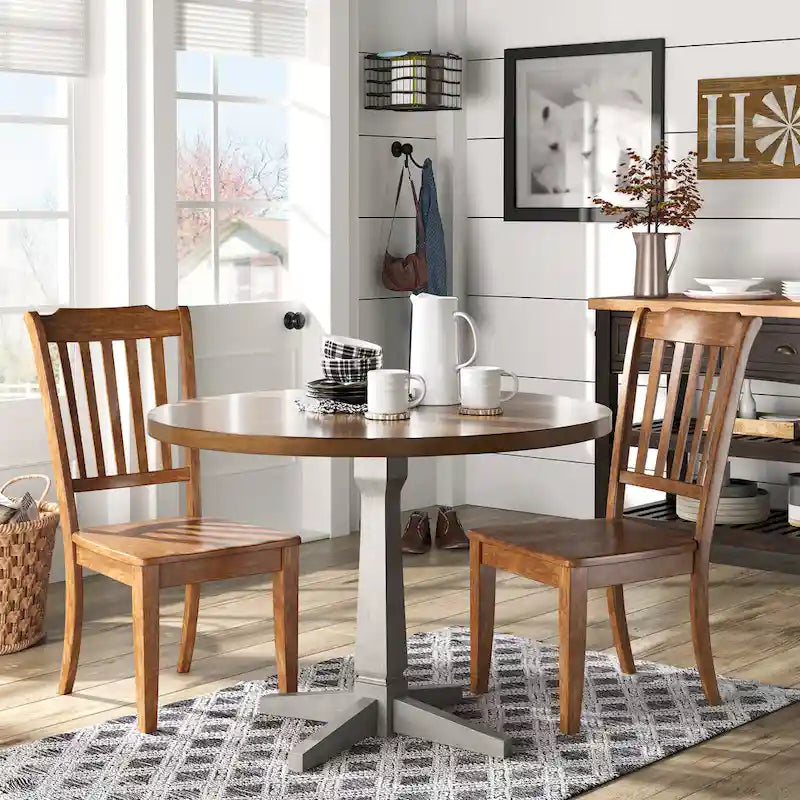 Table à manger ronde à piédestal bicolore antique noir/baie/blanc/denim/gris/sauge/chêne – 4 places