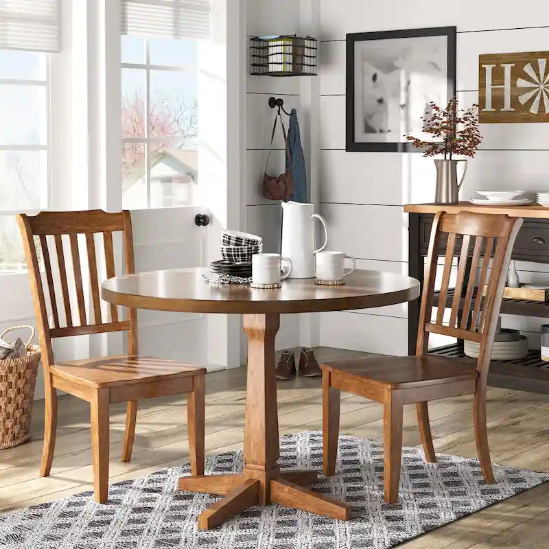 Table à manger ronde à piédestal bicolore antique noir/baie/blanc/denim/gris/sauge/chêne – 4 places