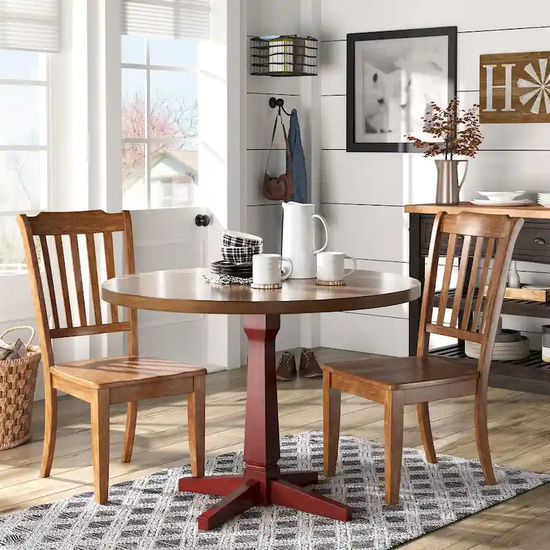 Table à manger ronde à piédestal bicolore antique noir/baie/blanc/denim/gris/sauge/chêne – 4 places