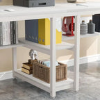 Bureau double pour ordinateur avec étagère, cadre en métal marron/noir/blanc/gris/gris clair, 200 cm – 2 places
