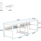 Bureau double pour ordinateur avec étagère, cadre en métal marron/noir/blanc/gris/gris clair, 200 cm – 2 places