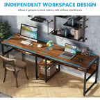 Bureau double pour ordinateur avec étagère, cadre en métal marron/noir/blanc/gris/gris clair, 200 cm – 2 places