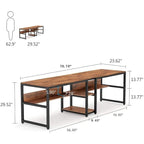 Bureau double pour ordinateur avec étagère, cadre en métal marron/noir/blanc/gris/gris clair, 200 cm – 2 places
