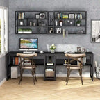 Bureau double pour ordinateur avec étagère, cadre en métal marron/noir/blanc/gris/gris clair, 200 cm – 2 places